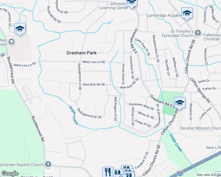 map of restaurants, bars, coffee shops, grocery stores, and more near 1902 Apache Trail Southeast in Atlanta