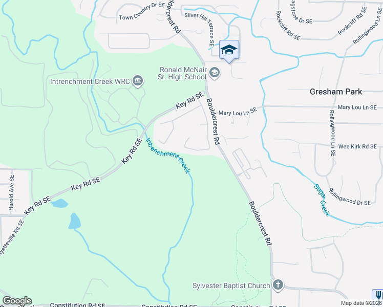 map of restaurants, bars, coffee shops, grocery stores, and more near 1563 Boulder Walk Drive Southeast in Atlanta