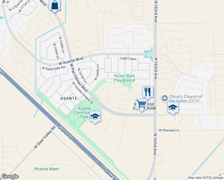 map of restaurants, bars, coffee shops, grocery stores, and more near 23670 North 165th Drive in Surprise