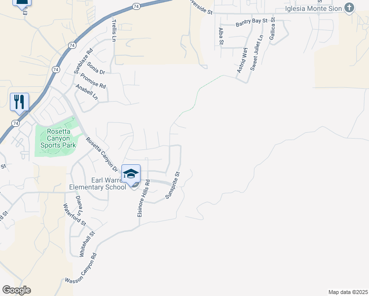 map of restaurants, bars, coffee shops, grocery stores, and more near 41063 Sunsprite Street in Lake Elsinore