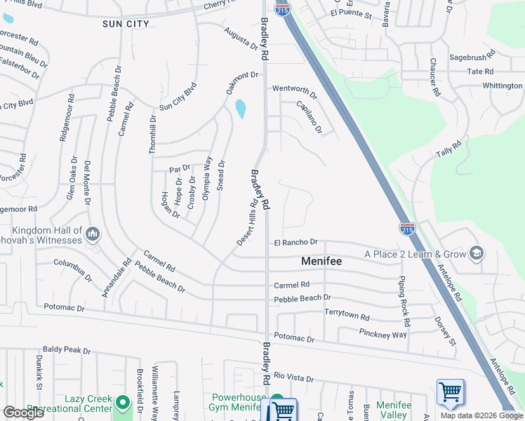 map of restaurants, bars, coffee shops, grocery stores, and more near 29055 Bradley Road in Menifee