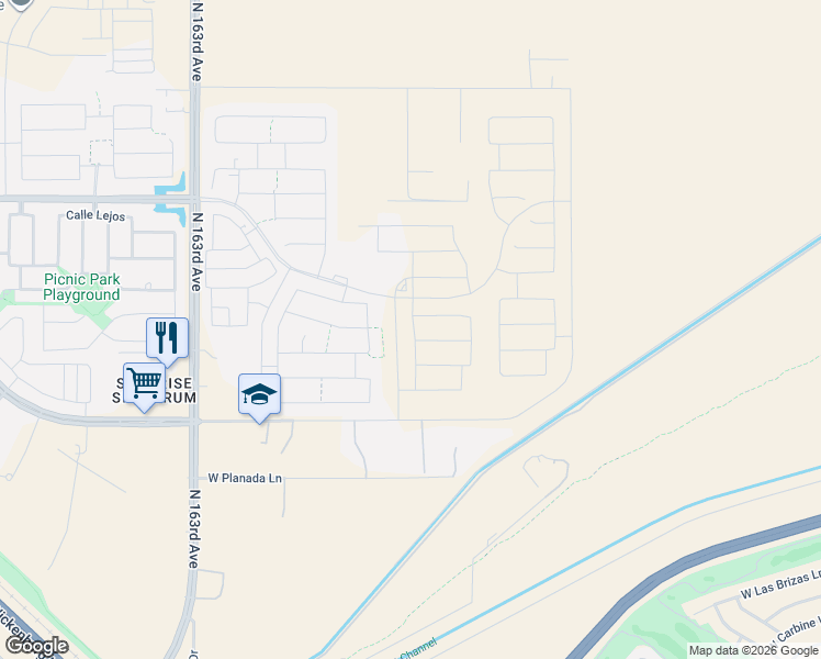 map of restaurants, bars, coffee shops, grocery stores, and more near 15600-15752 West Pinnacle Peak Road in Surprise