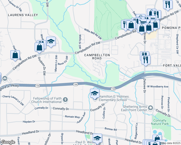 map of restaurants, bars, coffee shops, grocery stores, and more near 2059 Wells Drive Southwest in Atlanta