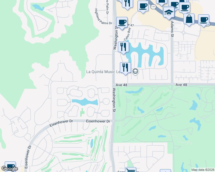 map of restaurants, bars, coffee shops, grocery stores, and more near 48137 Vista Cielo in La Quinta