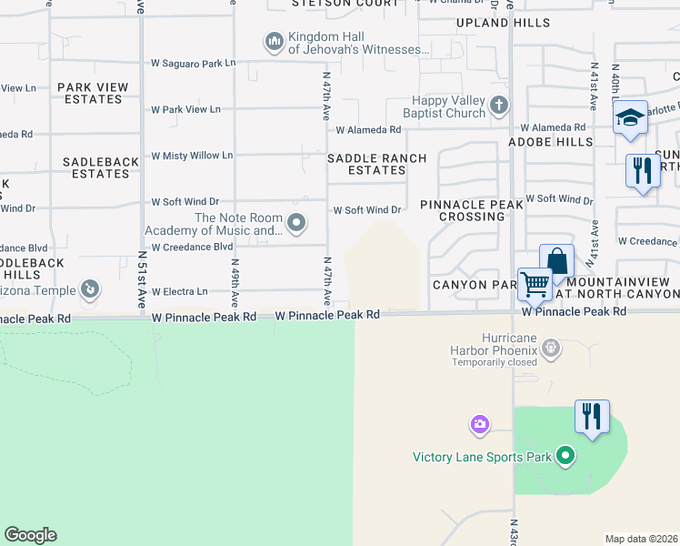 map of restaurants, bars, coffee shops, grocery stores, and more near 23447 North 47th Avenue in Glendale