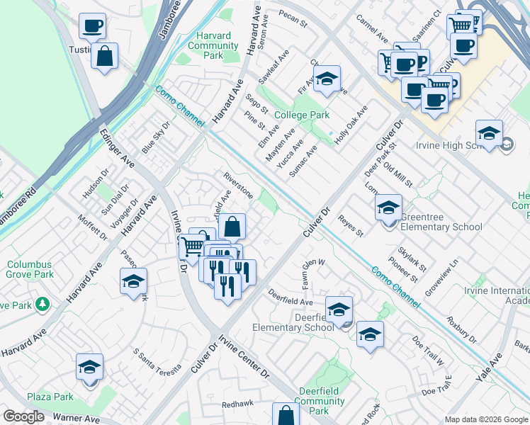 map of restaurants, bars, coffee shops, grocery stores, and more near 4 Capstone in Irvine