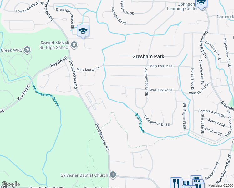 map of restaurants, bars, coffee shops, grocery stores, and more near 1689 Wee Kirk Road Southeast in Atlanta