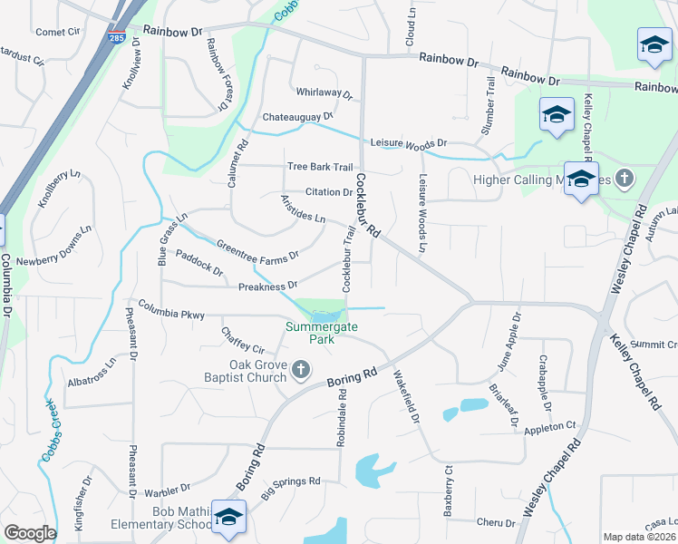 map of restaurants, bars, coffee shops, grocery stores, and more near 2914 Cocklebur Trail in Decatur