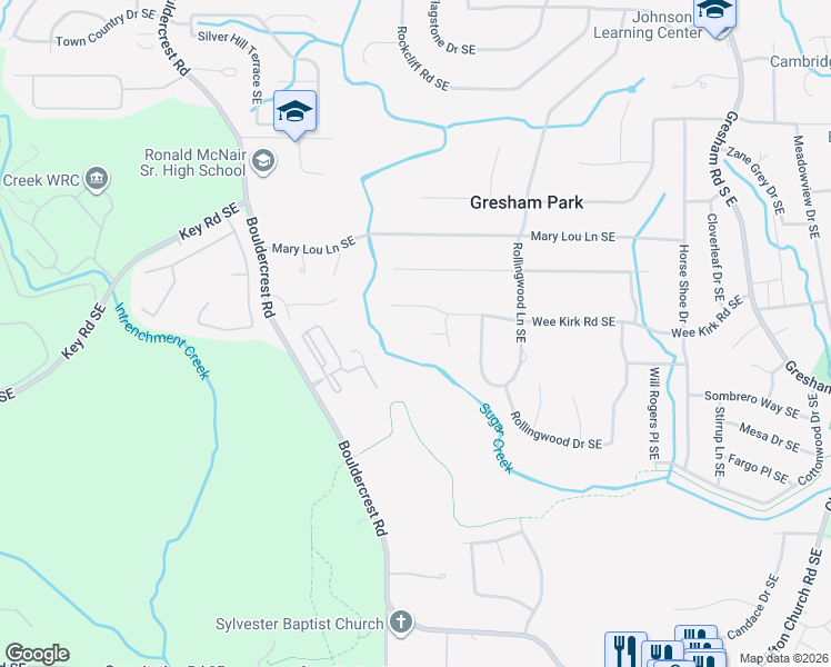 map of restaurants, bars, coffee shops, grocery stores, and more near 1689 Wee Kirk Road Southeast in Atlanta