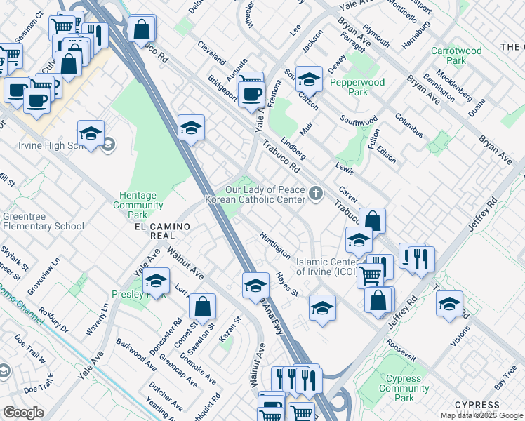 map of restaurants, bars, coffee shops, grocery stores, and more near 109 Remington in Irvine
