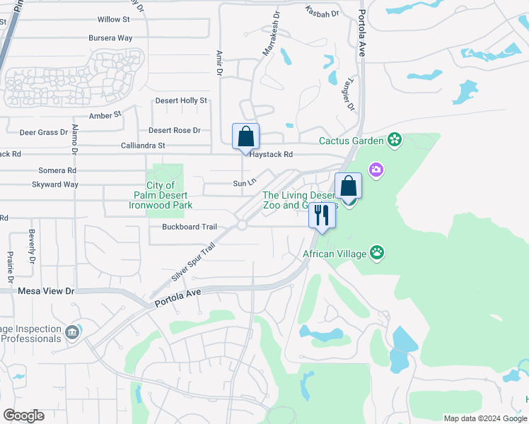 map of restaurants, bars, coffee shops, grocery stores, and more near 73630 Nez Perce Court in Palm Desert