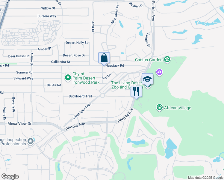 map of restaurants, bars, coffee shops, grocery stores, and more near 73630 Nez Perce Court in Palm Desert