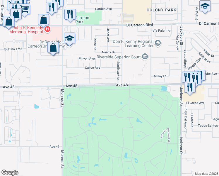 map of restaurants, bars, coffee shops, grocery stores, and more near 82370 Gable Drive in Indio