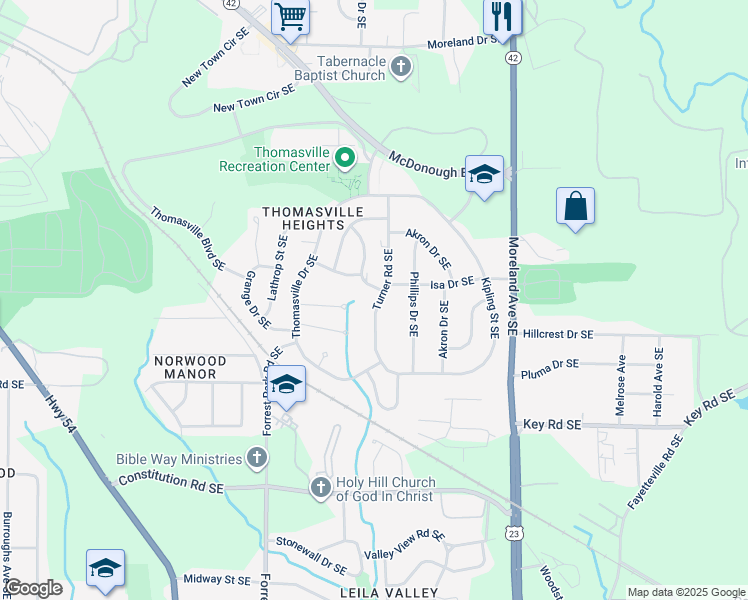 map of restaurants, bars, coffee shops, grocery stores, and more near 1979 Turner Road Southeast in Atlanta