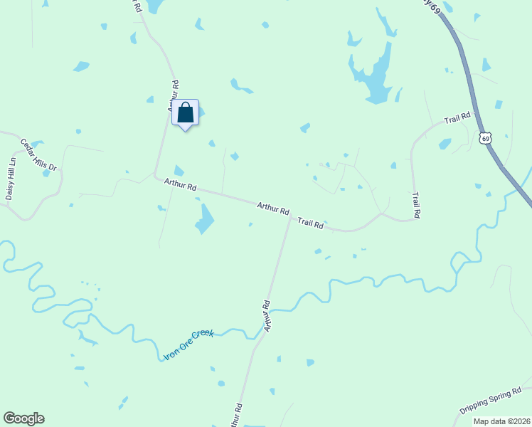 map of restaurants, bars, coffee shops, grocery stores, and more near 1874 Arthur Road in Denison