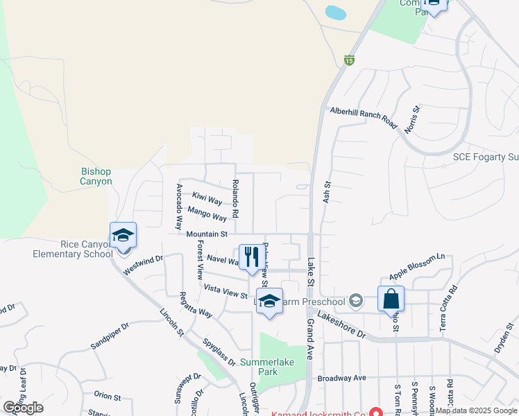 map of restaurants, bars, coffee shops, grocery stores, and more near 29028 Stoneridge Terrace in Lake Elsinore