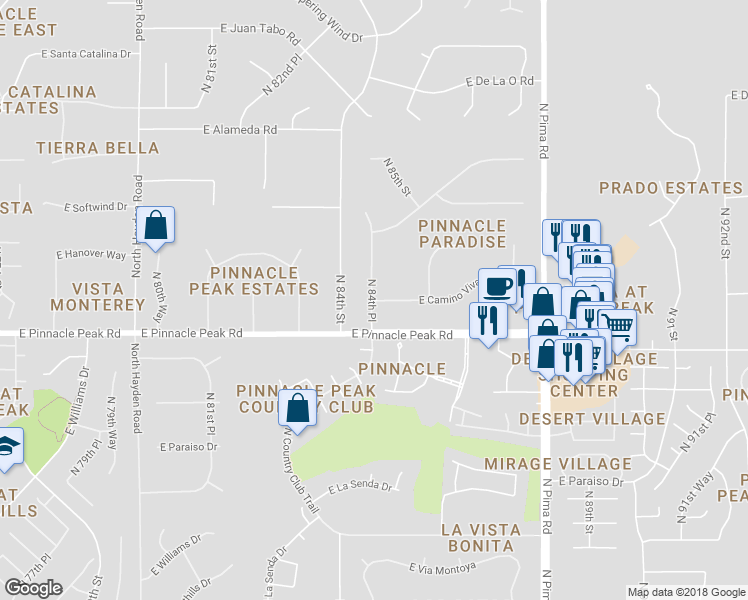 map of restaurants, bars, coffee shops, grocery stores, and more near 7856 East Camino Vivaz Street in Scottsdale