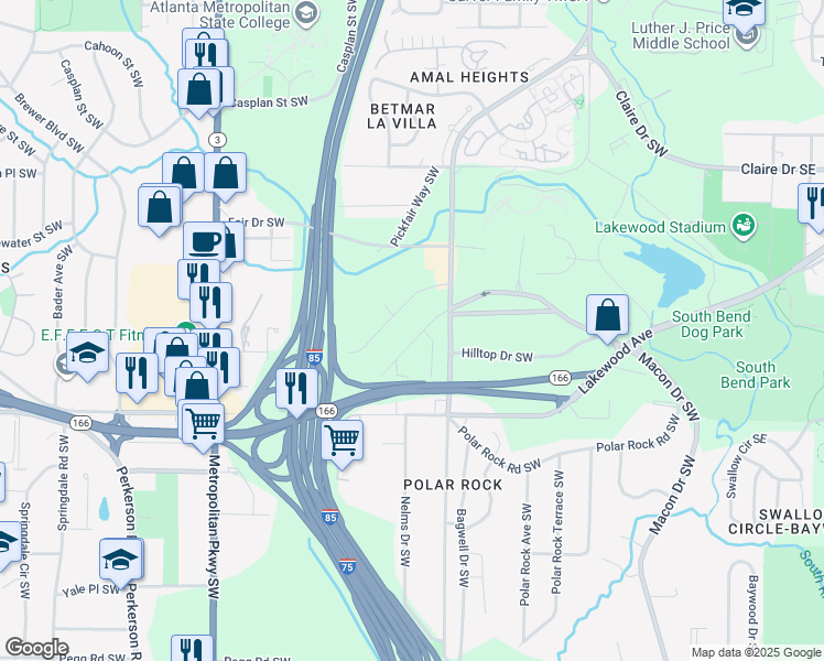 map of restaurants, bars, coffee shops, grocery stores, and more near 354 Saint Johns Avenue Southwest in Atlanta