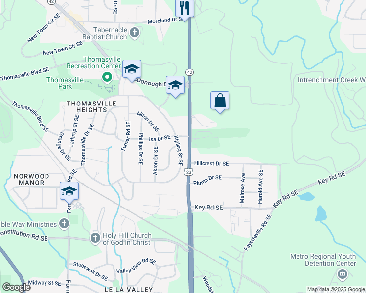 map of restaurants, bars, coffee shops, grocery stores, and more near 1144 Kipling Street Southeast in Atlanta