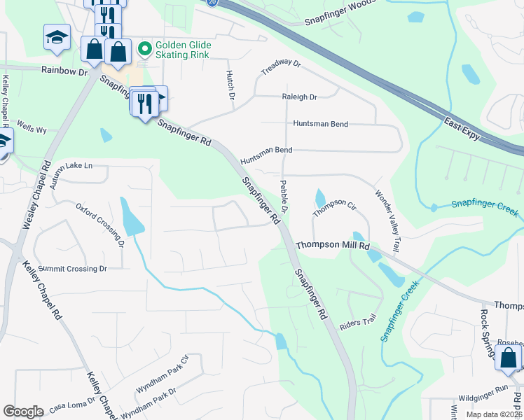 map of restaurants, bars, coffee shops, grocery stores, and more near 2795 Snapfinger Road in Decatur