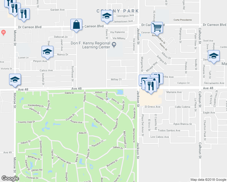 map of restaurants, bars, coffee shops, grocery stores, and more near 82840 Crawford Drive in Indio