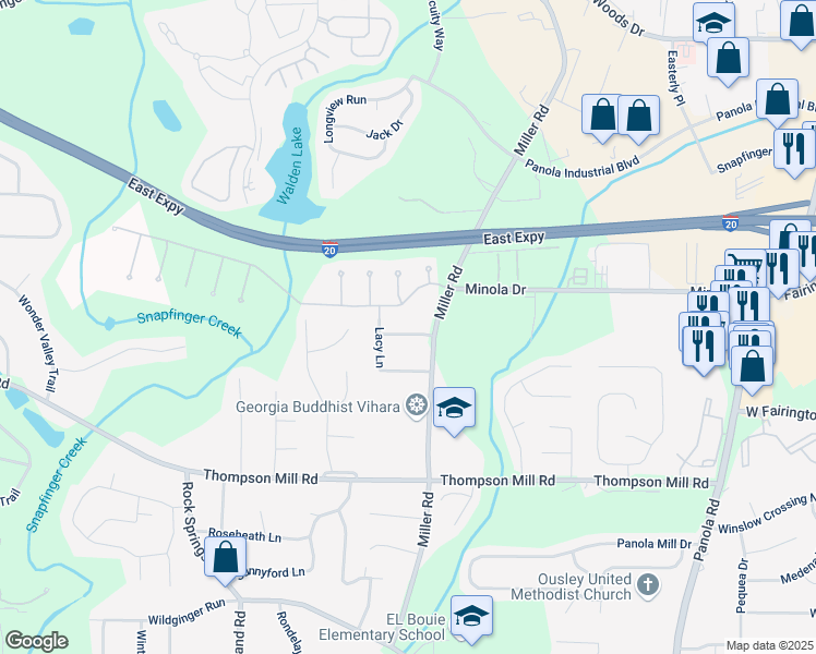 map of restaurants, bars, coffee shops, grocery stores, and more near 4960 Tadmore Lane in Stonecrest