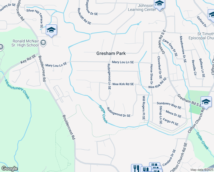 map of restaurants, bars, coffee shops, grocery stores, and more near 2975 Rollingwood Lane Southeast in Atlanta