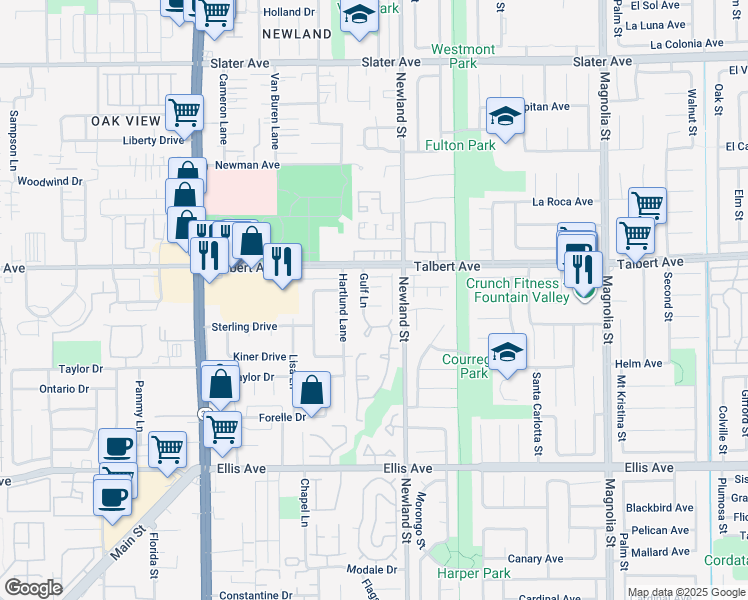 map of restaurants, bars, coffee shops, grocery stores, and more near 8452 Tradewind Circle in Huntington Beach