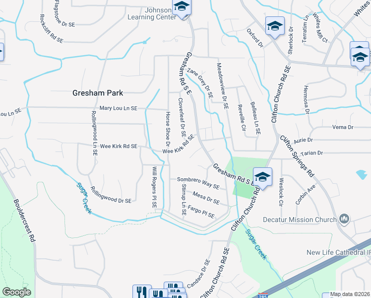 map of restaurants, bars, coffee shops, grocery stores, and more near 1986 Wee Kirk Road Southeast in Atlanta