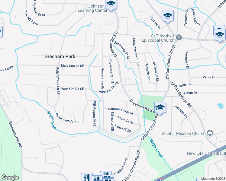 map of restaurants, bars, coffee shops, grocery stores, and more near 1983 Wee Kirk Road Southeast in Atlanta