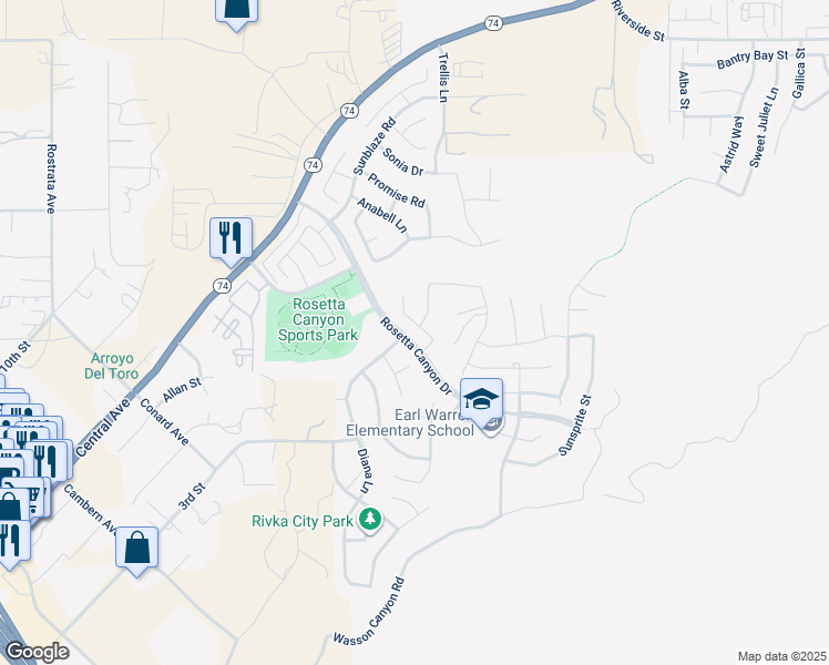 map of restaurants, bars, coffee shops, grocery stores, and more near 41004 Chambord Drive in Lake Elsinore