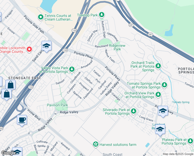 map of restaurants, bars, coffee shops, grocery stores, and more near 128 Telstar in Irvine