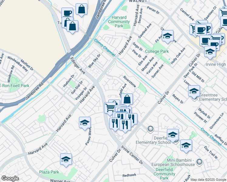 map of restaurants, bars, coffee shops, grocery stores, and more near 440 Deerfield Avenue in Irvine