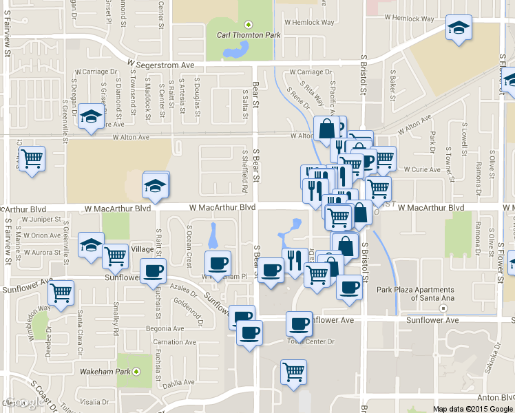 map of restaurants, bars, coffee shops, grocery stores, and more near in Santa Ana