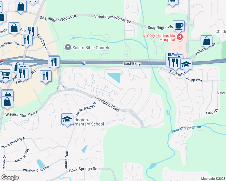 map of restaurants, bars, coffee shops, grocery stores, and more near 171 Meadowood Square in Stonecrest
