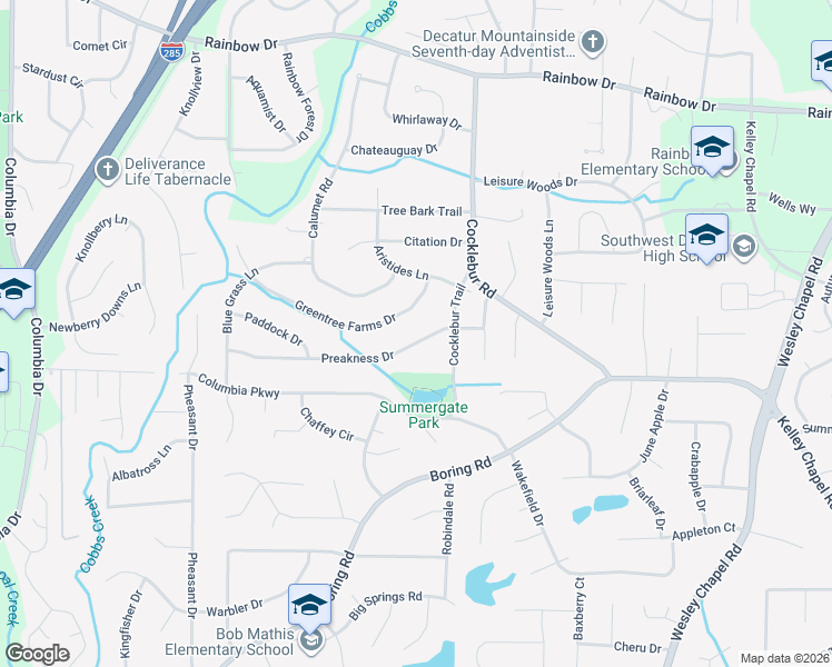 map of restaurants, bars, coffee shops, grocery stores, and more near 3745 Greentree Farms Drive in Decatur