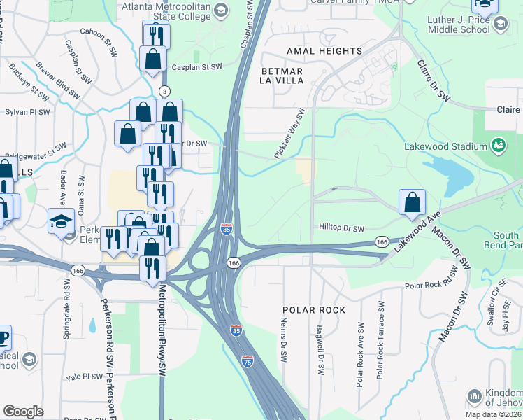 map of restaurants, bars, coffee shops, grocery stores, and more near 1967 Saint Johns Circle Southwest in Atlanta