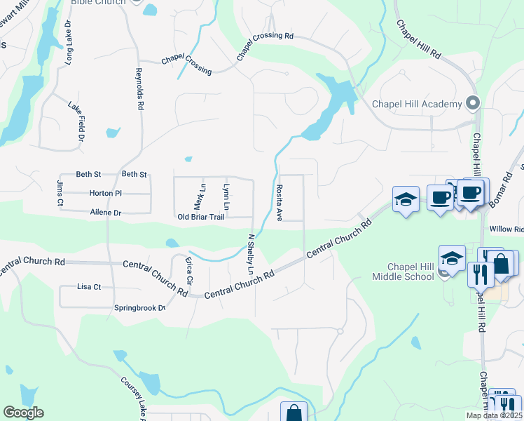 map of restaurants, bars, coffee shops, grocery stores, and more near 3870 North Shelby Lane in Douglasville