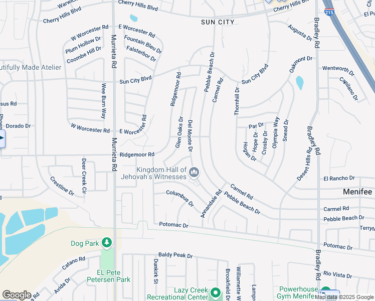 map of restaurants, bars, coffee shops, grocery stores, and more near 28991 Del Monte Drive in Menifee