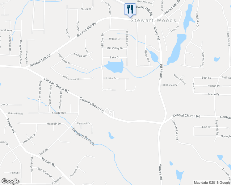 map of restaurants, bars, coffee shops, grocery stores, and more near 3902 Mill Glen Drive in Douglasville