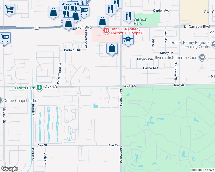 map of restaurants, bars, coffee shops, grocery stores, and more near 81870 Avenue 48 in Indio