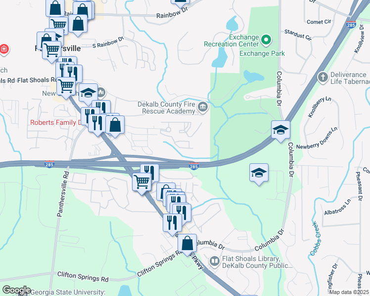 map of restaurants, bars, coffee shops, grocery stores, and more near 3100 Lumby Drive in Decatur