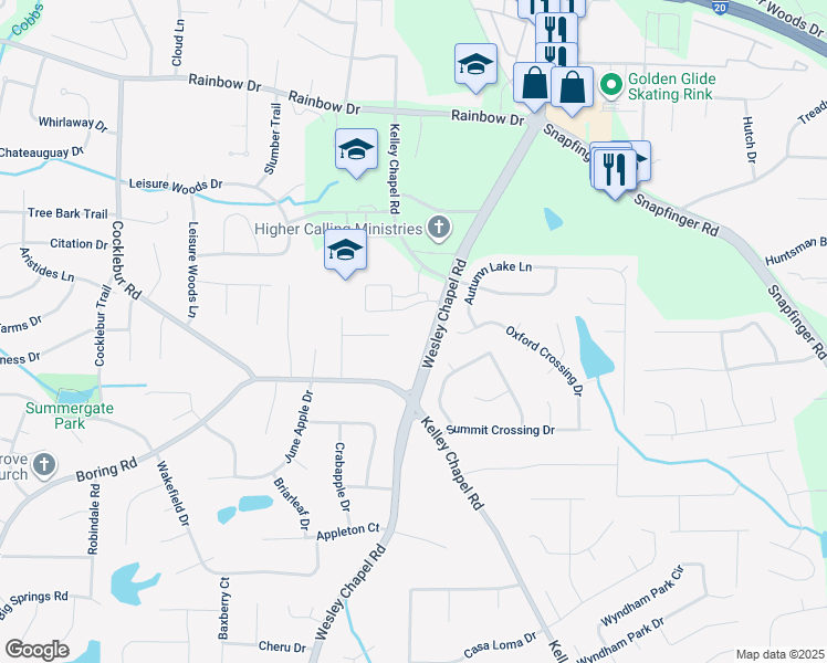map of restaurants, bars, coffee shops, grocery stores, and more near 3053 Wesley Chapel Road in Decatur