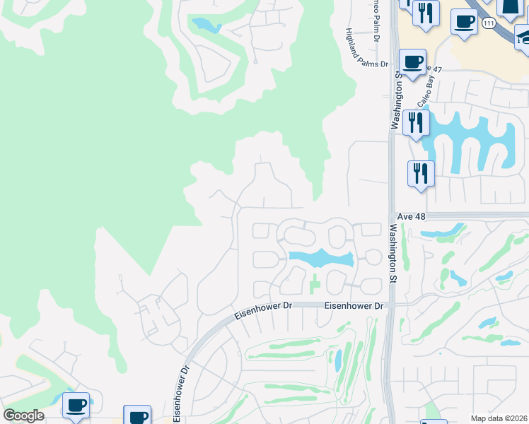map of restaurants, bars, coffee shops, grocery stores, and more near 78073 Red Hawk Lane in La Quinta