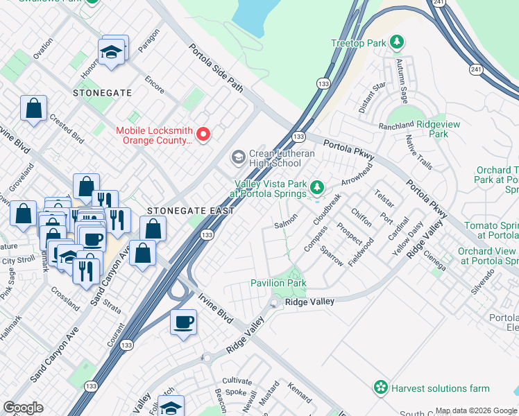 map of restaurants, bars, coffee shops, grocery stores, and more near 71 Origin in Irvine