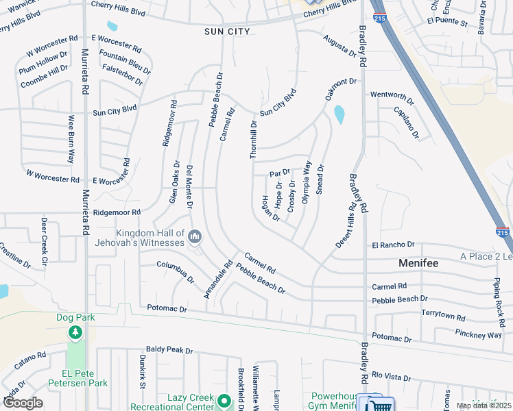 map of restaurants, bars, coffee shops, grocery stores, and more near 28952 Thornhill Drive in Menifee