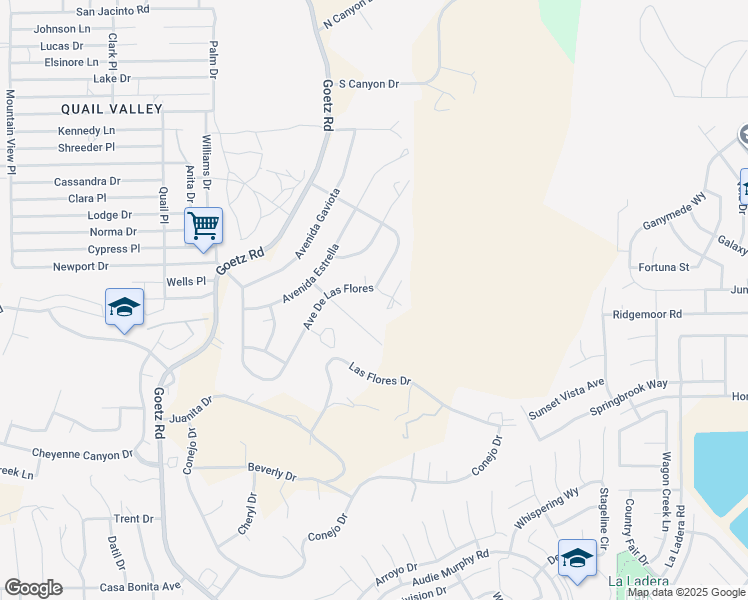 map of restaurants, bars, coffee shops, grocery stores, and more near 28850 Avenue De Las Flores in Menifee