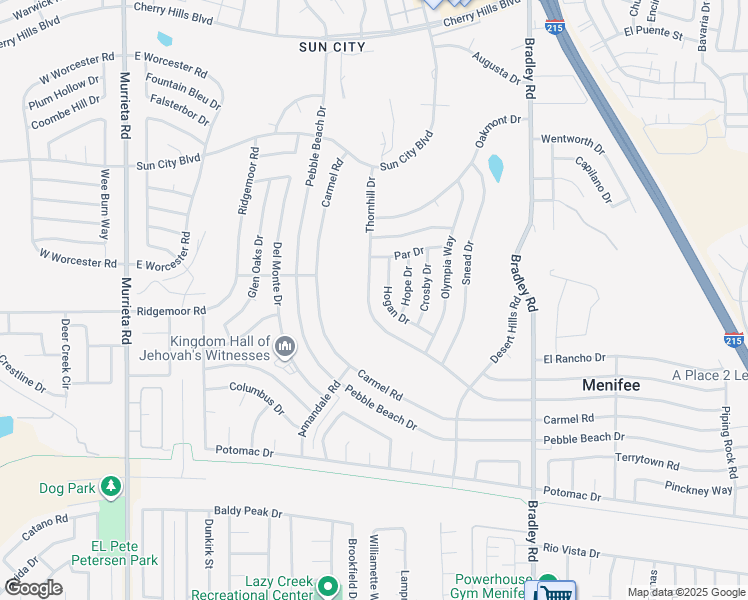 map of restaurants, bars, coffee shops, grocery stores, and more near 28952 Thornhill Drive in Menifee