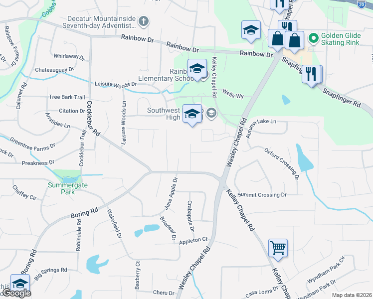 map of restaurants, bars, coffee shops, grocery stores, and more near 2909 Chukar Trail in Decatur