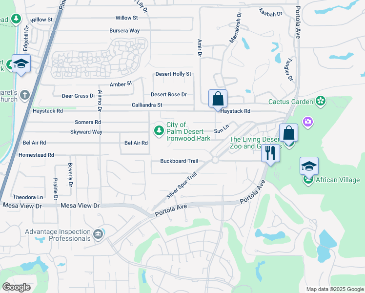 map of restaurants, bars, coffee shops, grocery stores, and more near 73428 Little Bend Trail in Palm Desert